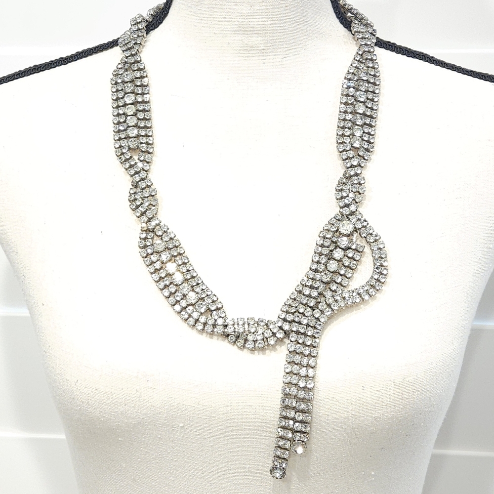 Christian Dior Vintage Crystal Belt Statement Necklace Silver Tone 1970s - Picture 11 of 17